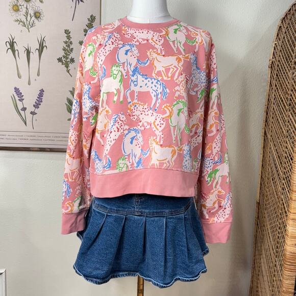 Stella McCartney Kids Pink Horse Pony Print Sweatshirt Cowgirl Prairie 14 yr - Picture 1 of 8